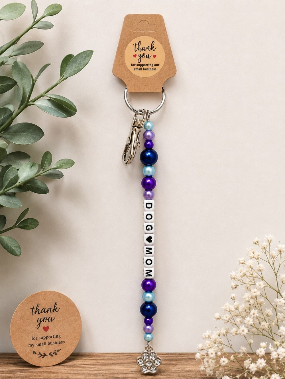 Handmade Dog Mom Beaded Keychain | Dog Lover Gift | Purse Charm | Backpack Charm